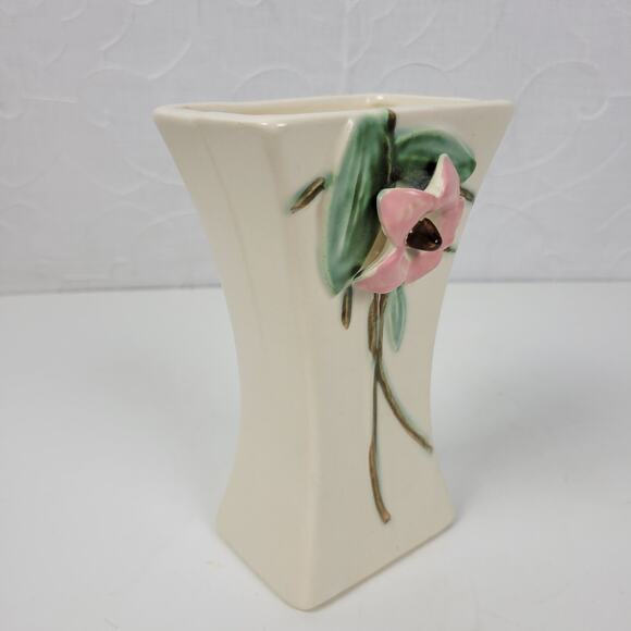 Vintage McCoy Pottery Blossom Time Flower Vase 6.5" Cream Pink 3D Art - Picture 11 of 12